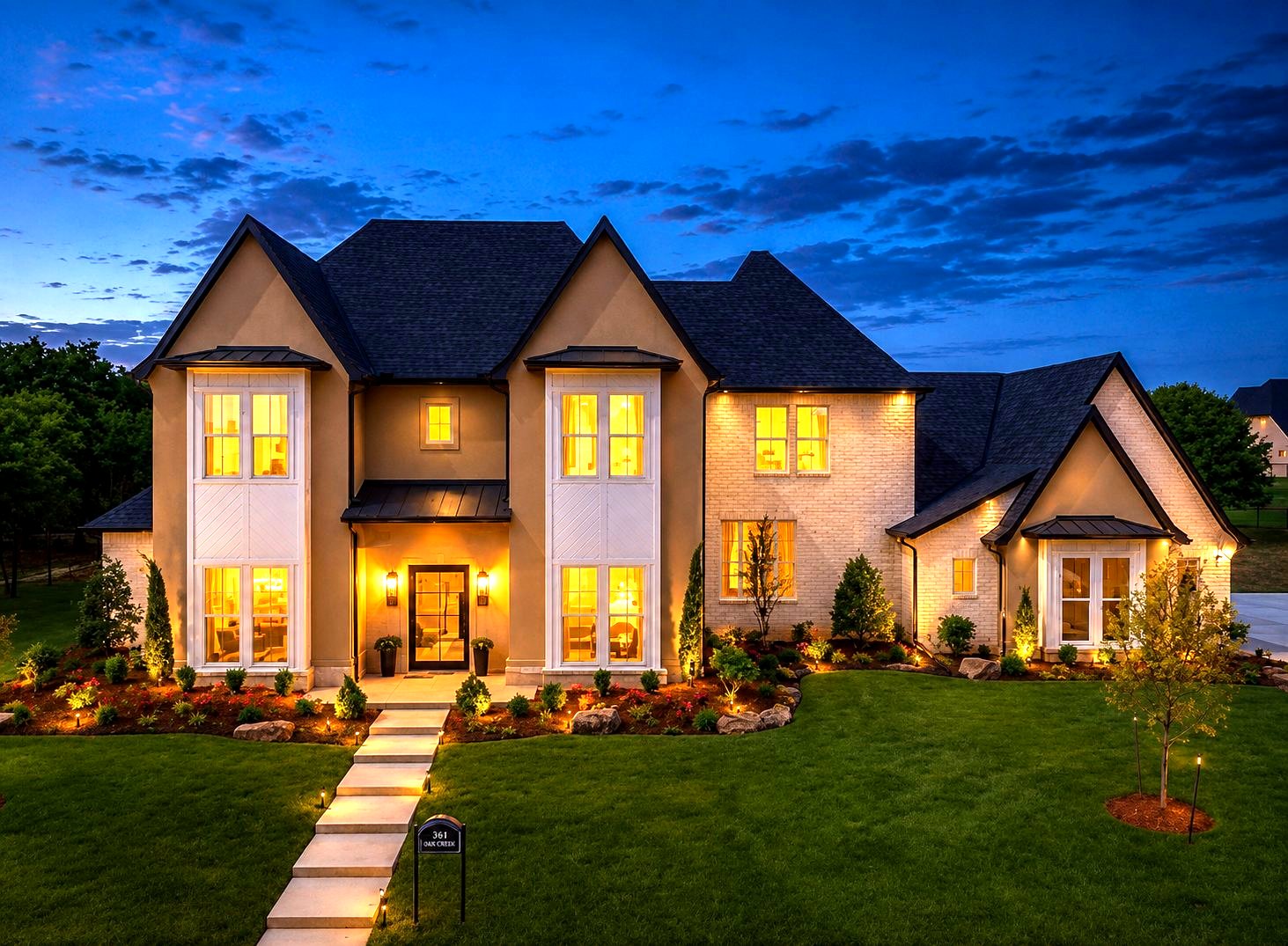 Custom Integrity Fine Homes residence at twilight, Oklahoma City