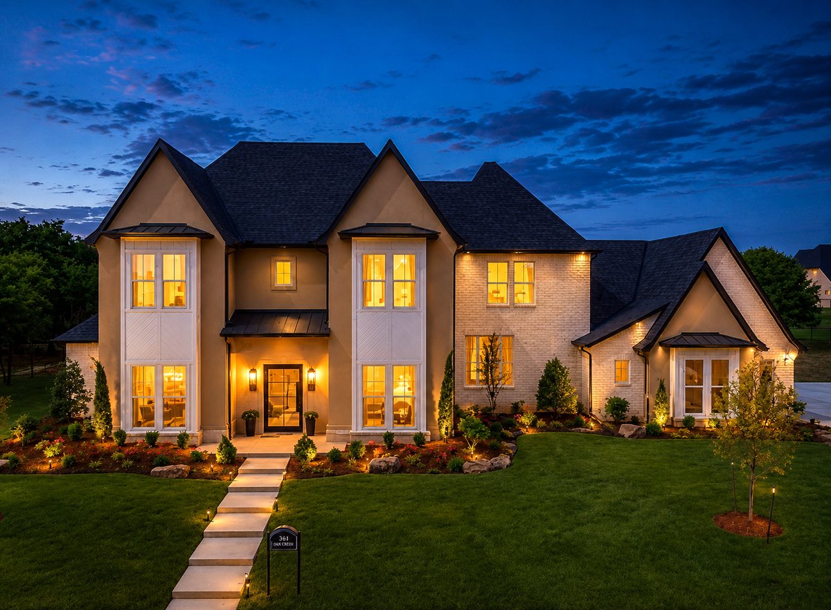 361 Old Creek, Edmond, Oklahoma — exterior at twilight